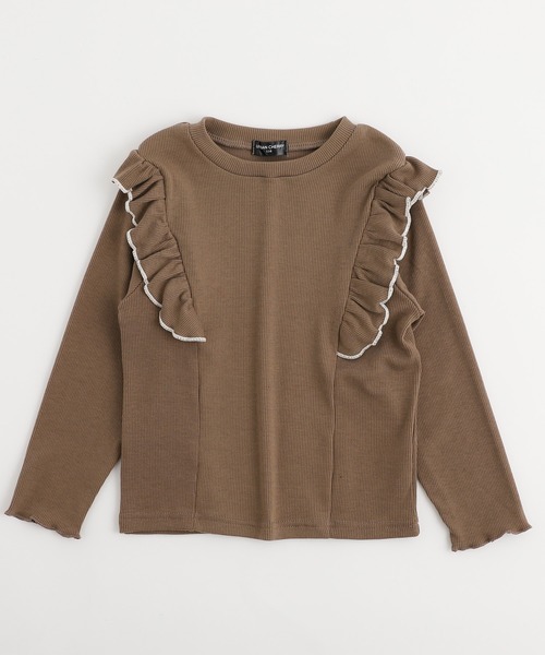 URBAN CHERRY（アーバンチェリー）の「【伸縮性・保温性バツグン】ショルダーフリルデザインリブトップス（Tシャツ/カットソー・キッズ・アイボリー/ブラウン/ラベンダー/ブラック/ブルー・140cm/120cm/130cm/110cm/150cm）」の16枚目の写真