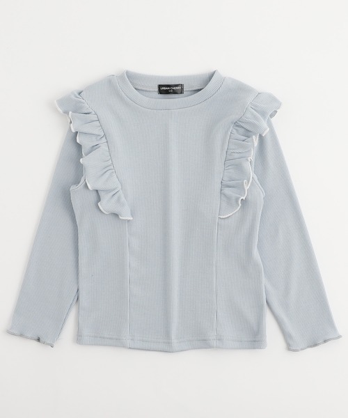 URBAN CHERRY（アーバンチェリー）の「【伸縮性・保温性バツグン】ショルダーフリルデザインリブトップス（Tシャツ/カットソー・キッズ・アイボリー/ブラウン/ラベンダー/ブラック/ブルー・140cm/120cm/130cm/110cm/150cm）」の19枚目の写真