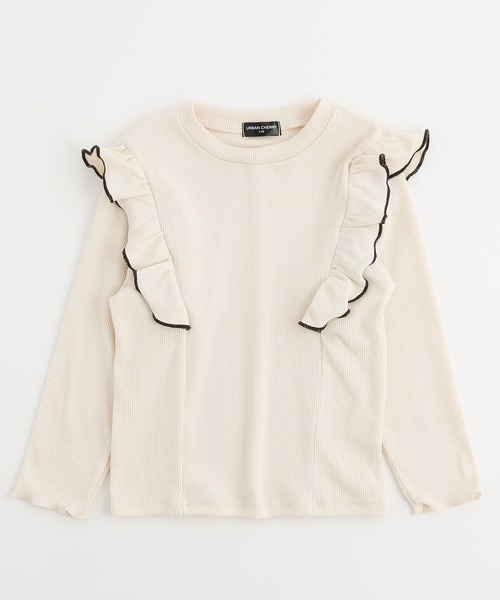 URBAN CHERRY（アーバンチェリー）の「【伸縮性・保温性バツグン】ショルダーフリルデザインリブトップス（Tシャツ/カットソー・キッズ・アイボリー/ブラウン/ラベンダー/ブラック/ブルー・140cm/120cm/130cm/110cm/150cm）」の18枚目の写真