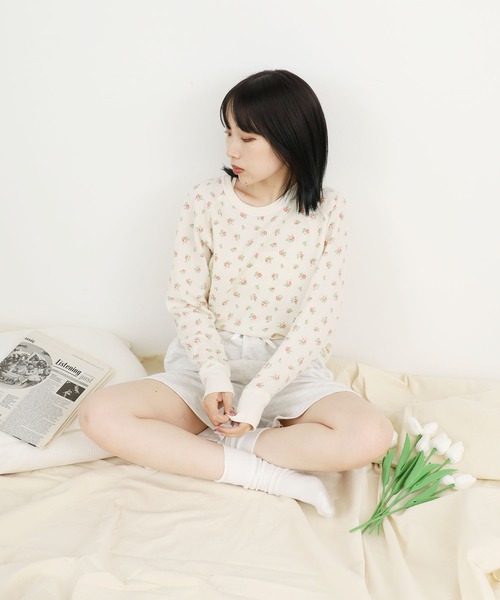 JEMORGAN(ジェーイーモーガン)の「JEMORGAN/ジェーイーモーガン TCワッフル 花柄ラグラン L/S TEE ラグランTシャツ(Tシャツ/カットソー・レディース・アイボリー系2/アイボリー系1・FREE)」の12枚目の写真