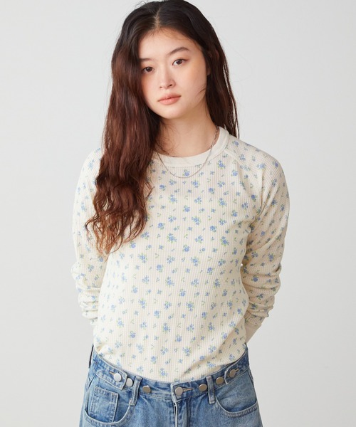 JEMORGAN(ジェーイーモーガン)の「JEMORGAN/ジェーイーモーガン TCワッフル 花柄ラグラン L/S TEE ラグランTシャツ(Tシャツ/カットソー・レディース・アイボリー系2/アイボリー系1・FREE)」の14枚目の写真
