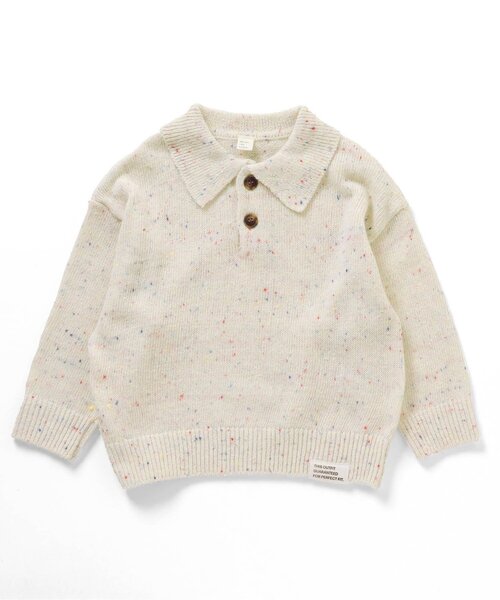 apres les cours(アプレレクール)の「カラーネップ・ボーダー衿付きニット(ニット/セーター・キッズ・アイボリー/その他2・90/120/100)」の1枚目の写真