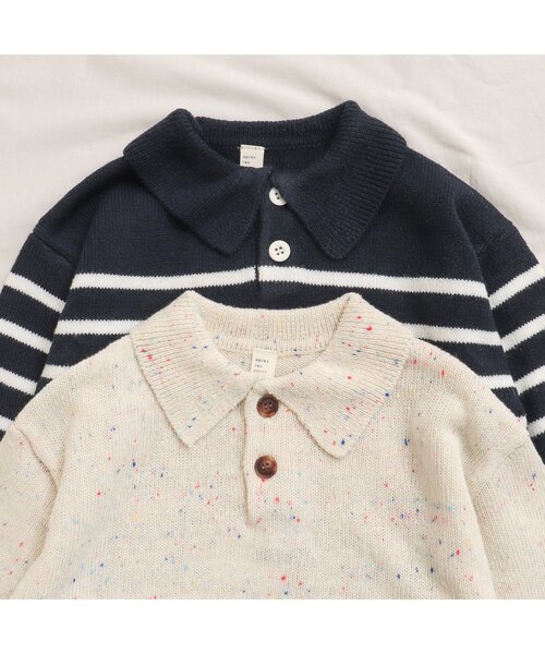 apres les cours(アプレレクール)の「カラーネップ・ボーダー衿付きニット(ニット/セーター・キッズ・アイボリー/その他2・90/120/100)」の4枚目の写真