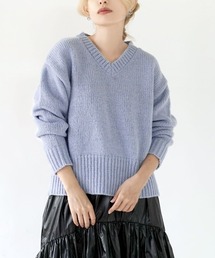 リブ Vネックニット