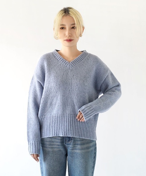 zootie（ズーティー）の「リブ Vネックニット（ニット/セーター・レディース・ライトグリーン/シャーベット/ライトブルー・M）」の11枚目の写真