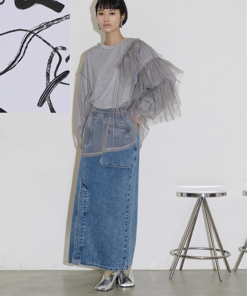 THE YOn（ザヨン）の「チュールレイヤードアシンメトリーフリルスウェットトップス（スウェット・レディース・オレンジ/グレー/ブラック・FREE）」の19枚目の写真