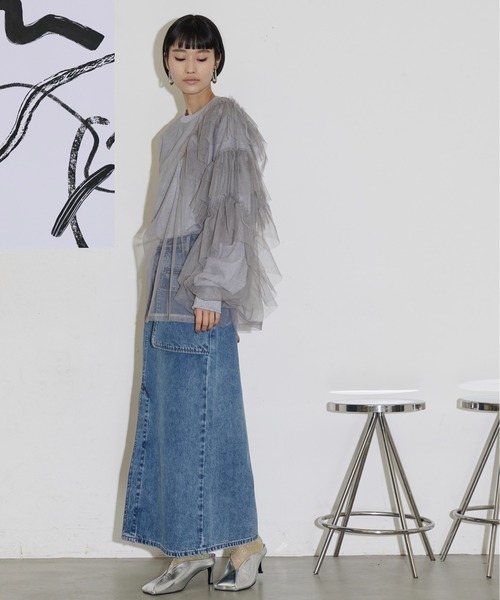 THE YOn（ザヨン）の「チュールレイヤードアシンメトリーフリルスウェットトップス（スウェット・レディース・オレンジ/グレー/ブラック・FREE）」の14枚目の写真