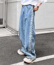 【96thes SELECT】ヴィンテージライク サイドフリンジライン ワイドデニムパンツ