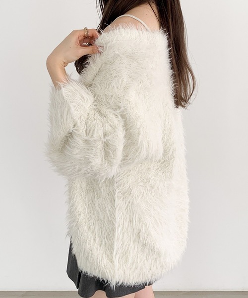 Heather(ヘザー)の「シャイニーシャギーカーディガン2 996718(カーディガン/ボレロ・レディース・チャコールグレー/オフホワイト/ベビーピンク・FREE)」の6枚目の写真