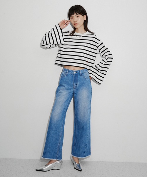 ADAM ET ROPE'（アダムエロペ）の「【サステナブル】ワイドスリーブクロップドTEE（Tシャツ/カットソー・レディース・ホワイト/ブラック/ピンク/ホワイト系その他・FREE）」の7枚目の写真