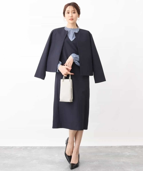 MK MICHEL KLEIN（エムケーミッシェルクラン）の「ダイヤキルトジャガードノーカラーブルゾン/洗える（ブルゾン・レディース・アイボリー/ネイビー・38）」の5枚目の写真
