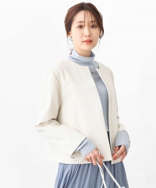 MK MICHEL KLEIN（エムケーミッシェルクラン）の「ダイヤキルトジャガードノーカラーブルゾン/洗える（ブルゾン・レディース・アイボリー/ネイビー・38）」の12枚目の写真