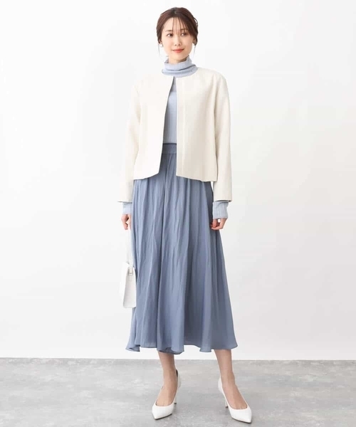 MK MICHEL KLEIN（エムケーミッシェルクラン）の「ダイヤキルトジャガードノーカラーブルゾン/洗える（ブルゾン・レディース・アイボリー/ネイビー・38）」の13枚目の写真