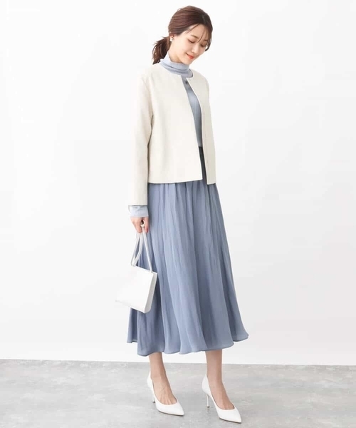 MK MICHEL KLEIN（エムケーミッシェルクラン）の「ダイヤキルトジャガードノーカラーブルゾン/洗える（ブルゾン・レディース・アイボリー/ネイビー・38）」の14枚目の写真