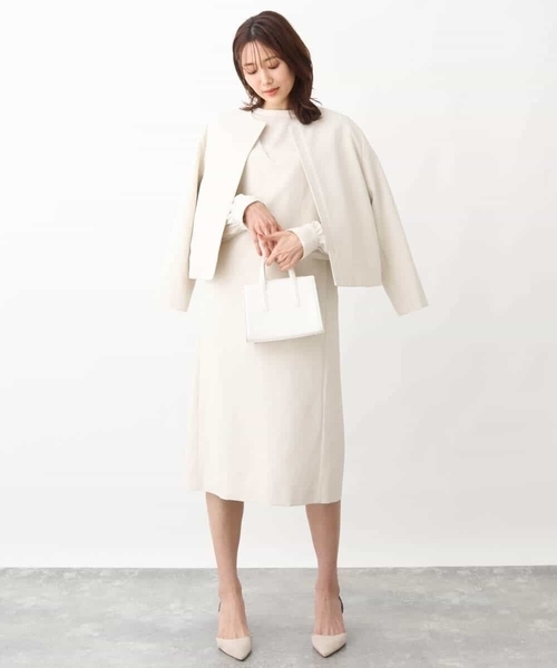 MK MICHEL KLEIN（エムケーミッシェルクラン）の「ダイヤキルトジャガードノーカラーブルゾン/洗える（ブルゾン・レディース・アイボリー/ネイビー・38）」の18枚目の写真