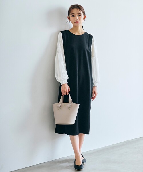 grove(グローブ)の「◆存在感ある出で立ち配色レース袖ワンピース(ワンピース・レディース・ブルー系その他/ブラック/ライトベージュ・02/03/01/04/05)」の2枚目の写真