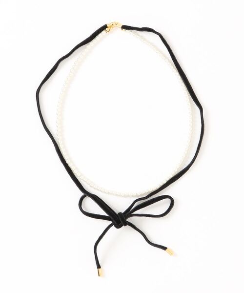 tone（トーン）の「【Peony/ピオニー】/2WAY  リボンパールネックレス（ネックレス・レディース・ブラック/ホワイト・FREE）」の2枚目の写真