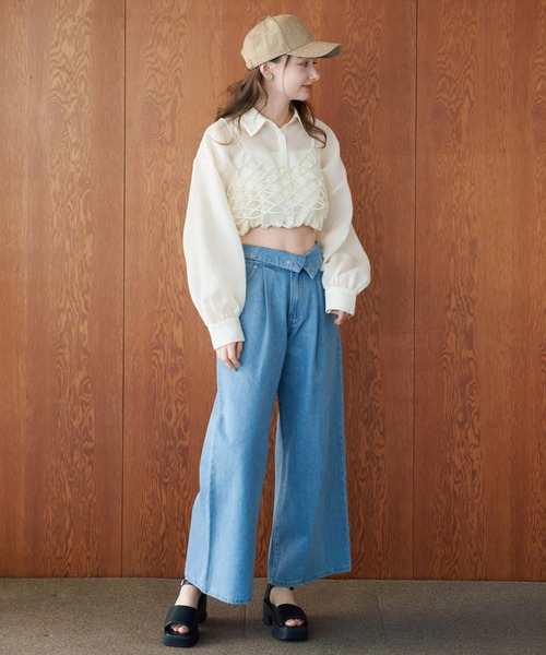 archives（アルシーヴ）の「シアーエンボスタックショートシャツ（シャツ/ブラウス・レディース・ブルー/アイボリー/ブラック/ベージュ・MEDIUM）」の13枚目の写真