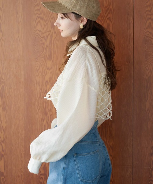 archives（アルシーヴ）の「シアーエンボスタックショートシャツ（シャツ/ブラウス・レディース・ブルー/アイボリー/ブラック/ベージュ・MEDIUM）」の6枚目の写真