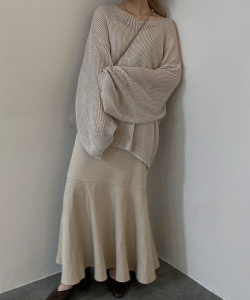 Reurie'（レウリィ）の「シアーオーバーラメニット / sheer over lame knit オーバーサイズ  ルーズニット かぎ編み クロシェ グリッターニット グリッターラメ ブラック アイボリー ベージュ 黒（ニット/セーター・レディース・ベージュ/ブラック・FREE）」の13枚目の写真