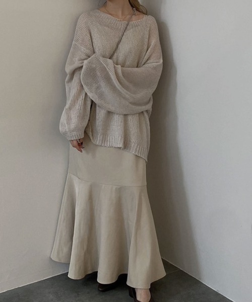 Reurie'（レウリィ）の「シアーオーバーラメニット / sheer over lame knit オーバーサイズ  ルーズニット かぎ編み クロシェ グリッターニット グリッターラメ ブラック アイボリー ベージュ 黒（ニット/セーター・レディース・ベージュ/ブラック・FREE）」の14枚目の写真