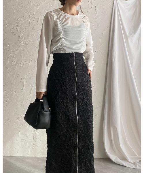 セール】長袖シャーリングシアートップス（Tシャツ/カットソー