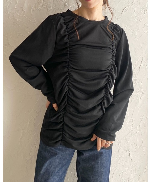 セール】長袖シャーリングシアートップス（Tシャツ/カットソー
