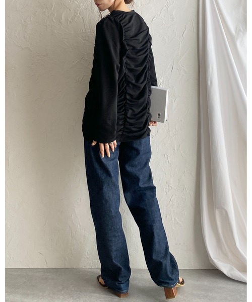 Candy Stripper 長袖トップス　シャーリング長袖トップス　黒 セール】SAILOR COLLAR トップス（Tシャツ/カットソー）｜Candy
