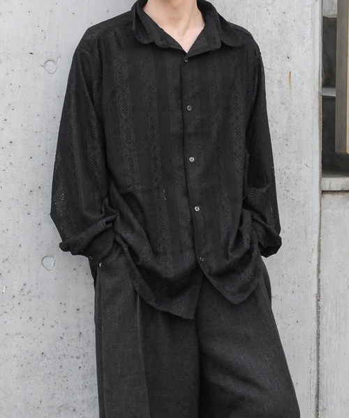 【絶版品】ブラックレース使い長袖シアーシャツ 絶版品】ブラックレース使い長袖シアーシャツ