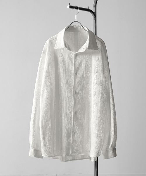NILWAY(ニルウェイ)の「レース シアー 長袖 シャツ(シャツ/ブラウス・メンズ・ホワイト/ネイビー/オレンジ/ブラック・MEDIUM/LARGE)」の11枚目の写真