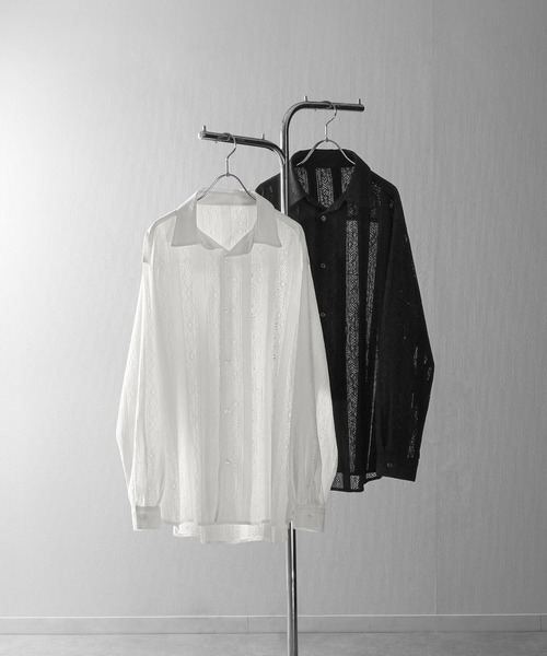 NILWAY(ニルウェイ)の「レース シアー 長袖 シャツ(シャツ/ブラウス・メンズ・ホワイト/ネイビー/オレンジ/ブラック・MEDIUM/LARGE)」の13枚目の写真