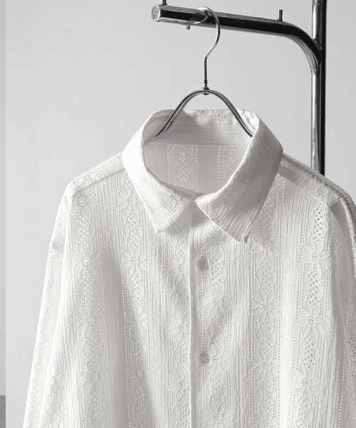 NILWAY(ニルウェイ)の「レース シアー 長袖 シャツ(シャツ/ブラウス・メンズ・ホワイト/ネイビー/オレンジ/ブラック・MEDIUM/LARGE)」の14枚目の写真