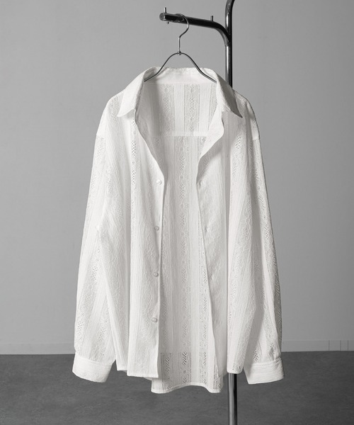 NILWAY(ニルウェイ)の「レース シアー 長袖 シャツ(シャツ/ブラウス・メンズ・ホワイト/ネイビー/オレンジ/ブラック・MEDIUM/LARGE)」の5枚目の写真