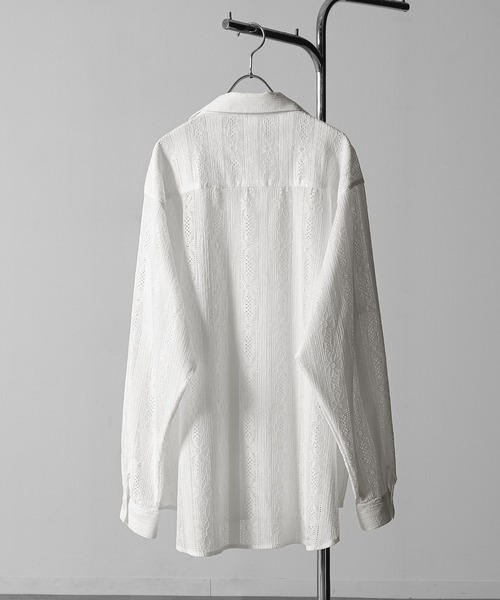 NILWAY(ニルウェイ)の「レース シアー 長袖 シャツ(シャツ/ブラウス・メンズ・ホワイト/ネイビー/オレンジ/ブラック・MEDIUM/LARGE)」の6枚目の写真