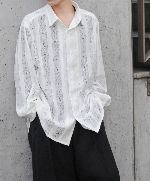 NILWAY(ニルウェイ)の「レース シアー 長袖 シャツ(シャツ/ブラウス・メンズ・ホワイト/ネイビー/オレンジ/ブラック・MEDIUM/LARGE)」の22枚目の写真