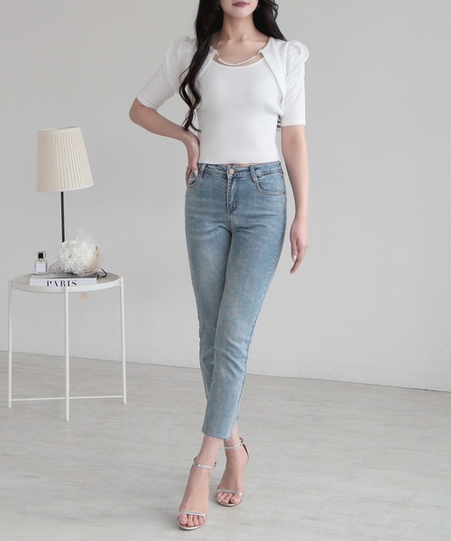 Julia Boutique（ジュリアブティック）の「パールチェーン付きボレロ風ニットトップス/24000（ニット/セーター・レディース・ホワイト/ブラック/ミント/イエロー・ONE）」の21枚目の写真