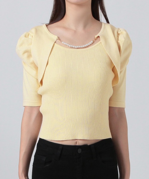 Julia Boutique（ジュリアブティック）の「パールチェーン付きボレロ風ニットトップス/24000（ニット/セーター・レディース・ホワイト/ブラック/ミント/イエロー・ONE）」の9枚目の写真