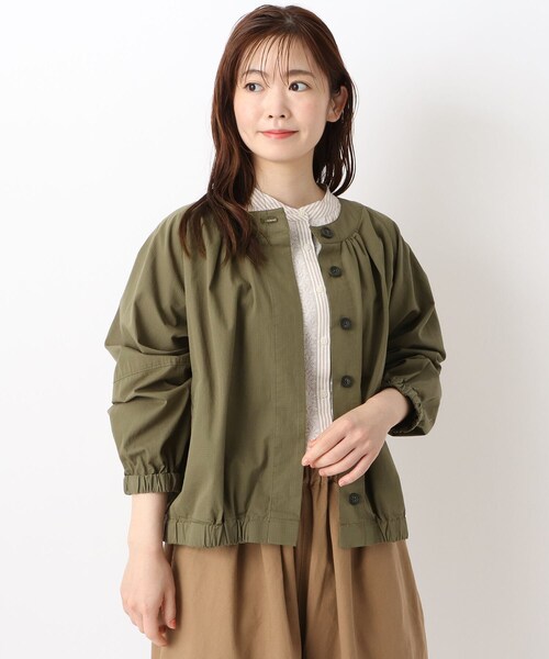 one'sterrace(ワンズテラス)の「リップストップジャケット(ノーカラージャケット・レディース・グレー系その他7/カーキ系5・02)」の1枚目の写真