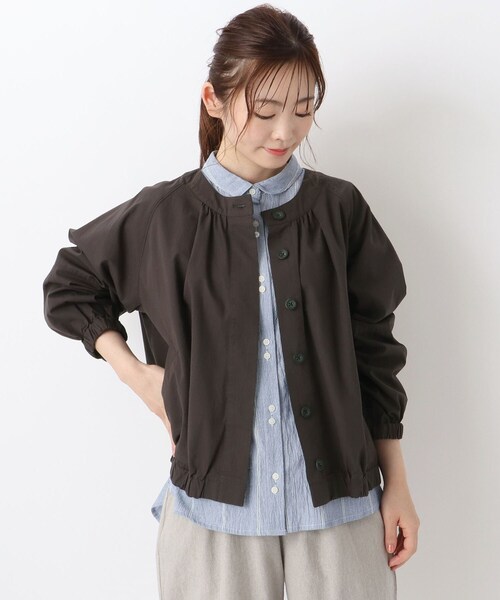 one'sterrace(ワンズテラス)の「リップストップジャケット(ノーカラージャケット・レディース・グレー系その他7/カーキ系5・02)」の2枚目の写真
