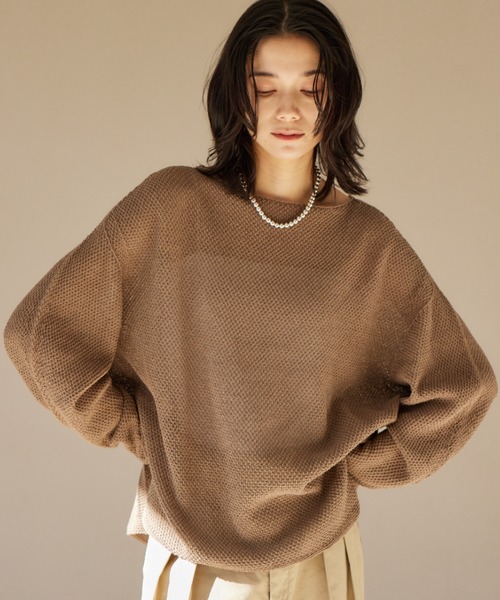 BARNYARDSTORM（バンヤードストーム）の「BARNYARDSTORM / ペーパーリラックスニット / ハンドウォッシャブル  フォトTとレイヤードもおすすめ（ニット/セーター・レディース・ベージュ/グリーン/ブラック/レッド/モカ/チャコールグレー・FREE）」の3枚目の写真