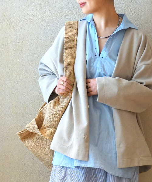 【美品/2024SS/定価2.4万】ジャーナルスタンダード LUXE *ブークレーダンボールカーディガン*ジャケット(m25-2501-635)【62B52】 JOURNAL STANDARD LUXE 【美品/2024SS/定価2.4万】ジャーナル