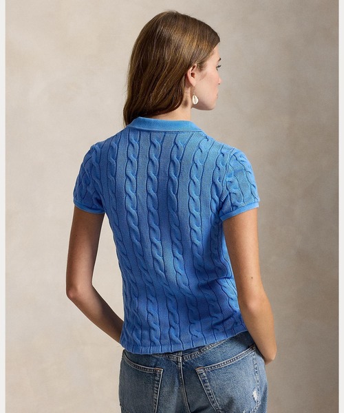 POLO RALPH LAUREN（ポロ ラルフ ローレン）の「ケーブルニット ポロシャツ（ニット/セーター・レディース・ブルー・XL/L/M/S/XS）」の5枚目の写真