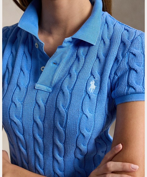 POLO RALPH LAUREN（ポロ ラルフ ローレン）の「ケーブルニット ポロシャツ（ニット/セーター・レディース・ブルー・XL/L/M/S/XS）」の4枚目の写真