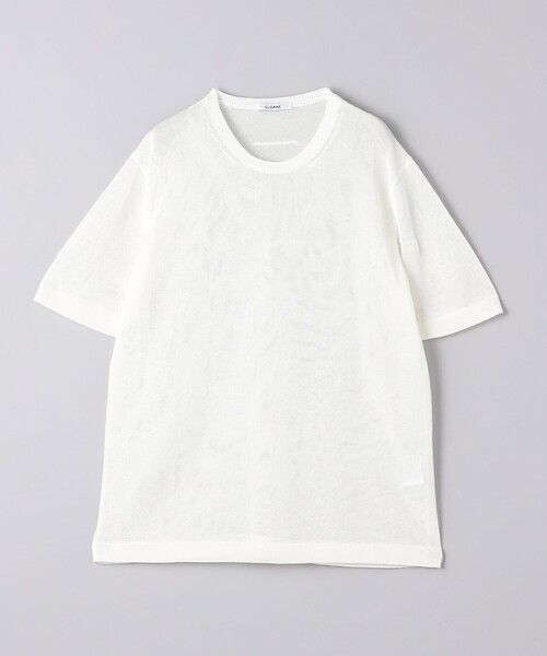 SLOANE グレー ショートスリーブニット 別注】＜SLOANE＞ シアー ショートスリーブ クルーネック ニット