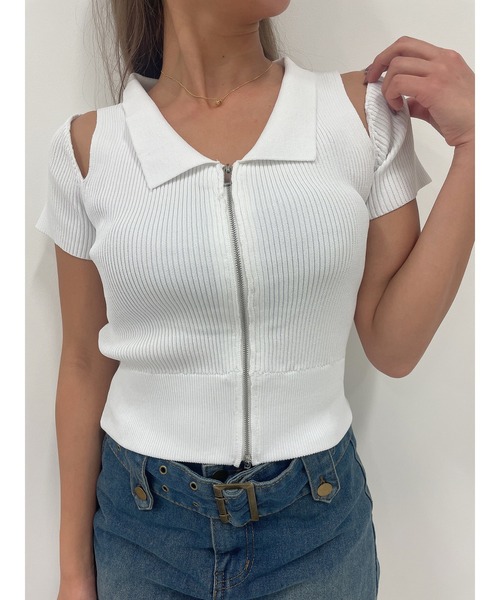 DURAS（デュラス）の「Shoulder opening top（Tシャツ/カットソー・レディース・ブラック/ホワイト/ピンク・FREE）」の9枚目の写真