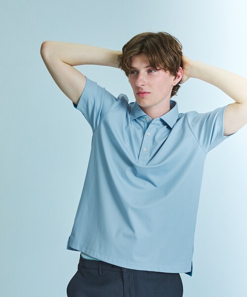 ABAHOUSE(アバハウス)の「【接触冷感】アイスピケ ストレッチ ポロシャツ / FLEX COOL(ポロシャツ・メンズ・ネイビー/ホワイト/ライトグレー/ブラック/ダークネイビー/サックスブルー・44/46/48/50)」の5枚目の写真