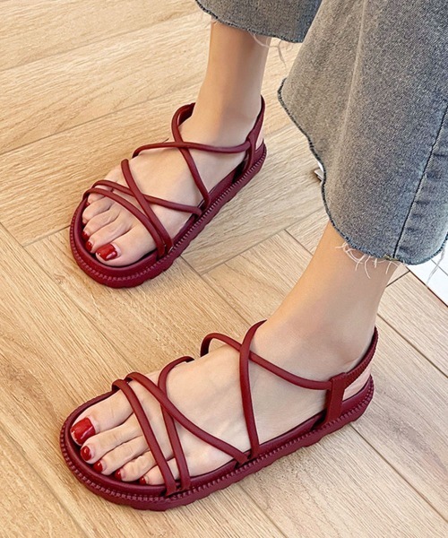 ねじれストラップが魅力✦夏用シンプルサンダル✦普段使いに最適 セール】ストラップサンダル レディース 夏（サンダル