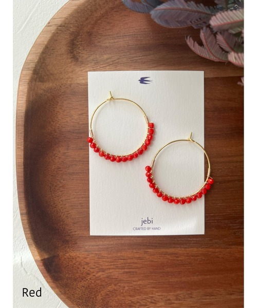 tone(トーン)の「【jebi】14kgf カラフル天然石のフープピアス(MA)(ピアス(両耳用)・レディース・ネイビー/パープル/イエロー/オレンジ/レッド/ピンク/グリーン/ボルドー/ホワイト/ライトブルー/ブラック/その他/グレー/ターコイズブルー/ベージュ・FREE)」の12枚目の写真