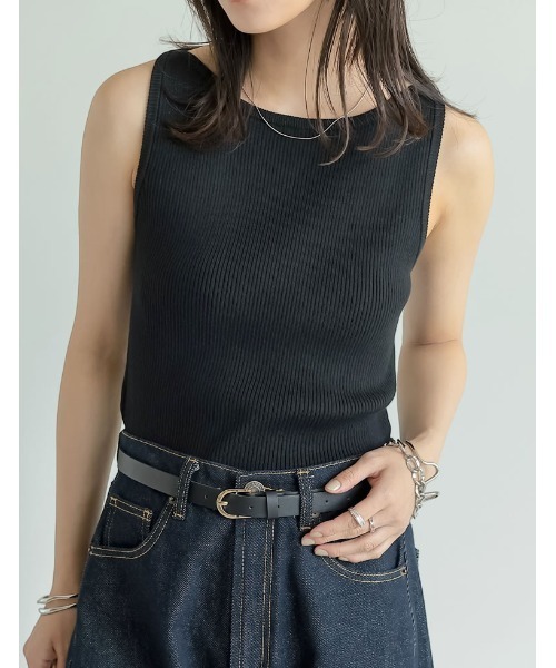 Re:EDIT（リエディ）の「[新色追加][涼感]レーヨンブレンドボートネックタンクトップ（タンクトップ・レディース・グレー/ホワイト/ブラック/ベージュ/ブラウン/カーキ/パープル・LARGE/MEDIUM）」の21枚目の写真