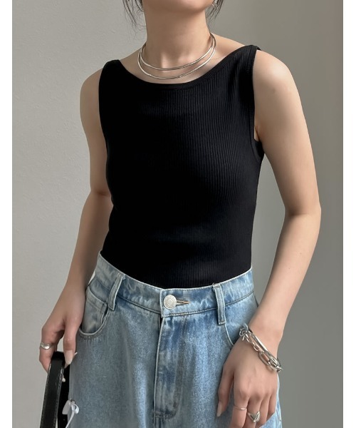 Re:EDIT（リエディ）の「[新色追加][涼感]レーヨンブレンドボートネックタンクトップ（タンクトップ・レディース・グレー/ホワイト/ブラック/ベージュ/ブラウン/カーキ/パープル・LARGE/MEDIUM）」の22枚目の写真